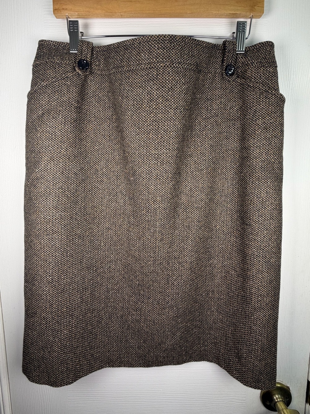 Conrad C Collection Brown Tweed Pencil Skirt 14 Vintage Old Money Wool Blend